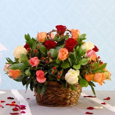 Mixed Roses in a Basket
