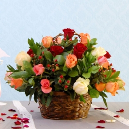 Mixed Roses in a Basket